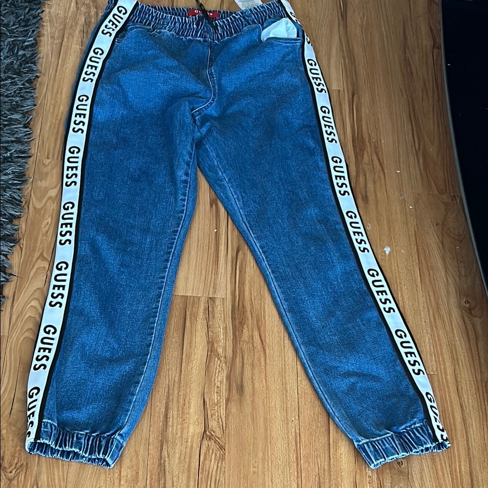Guess Denim Joggers with Logo Side Stripes